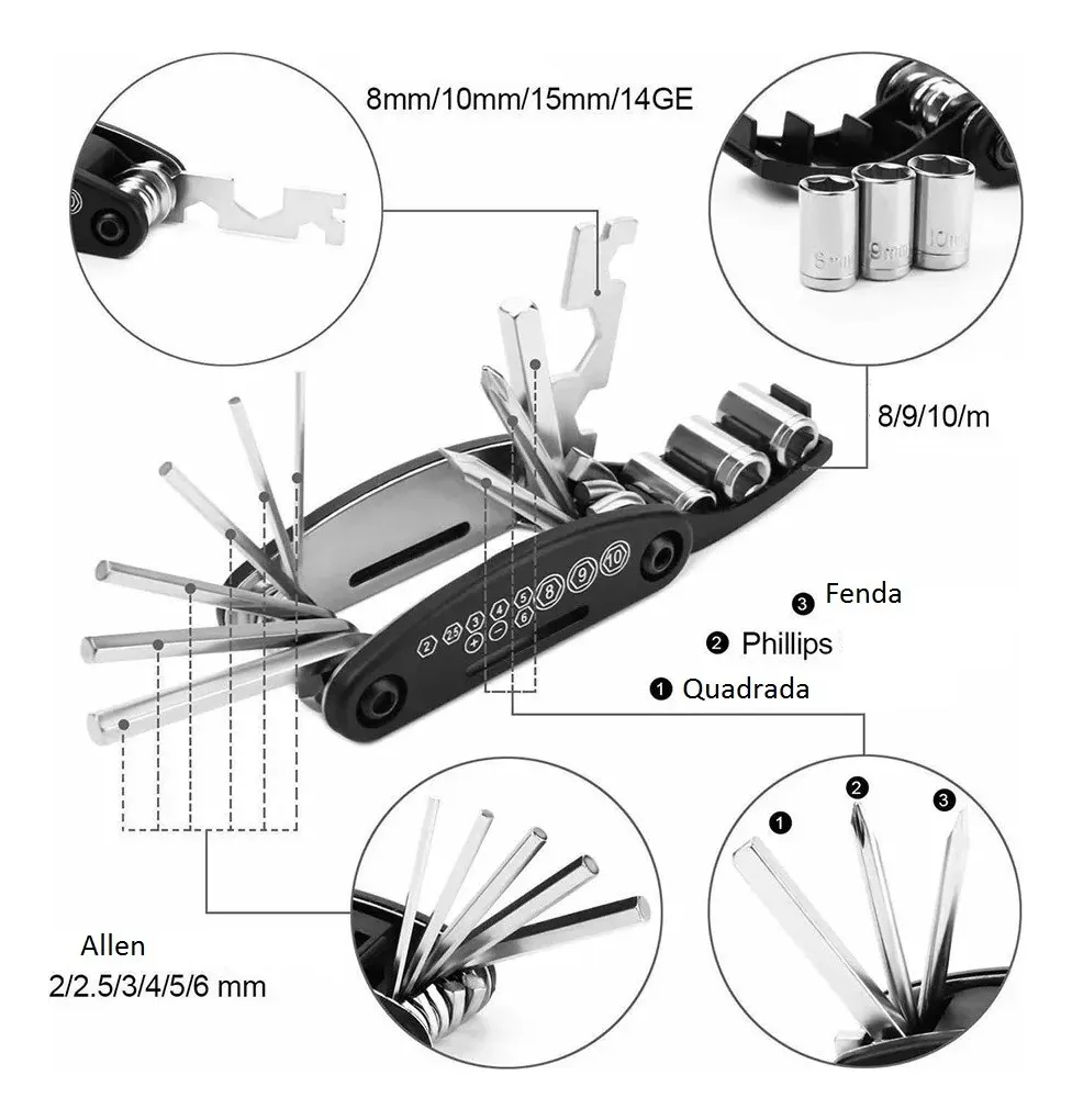 Canivete Jogo Chave Multiuso Bicicleta Kenli 15 Funções - Imagem 3