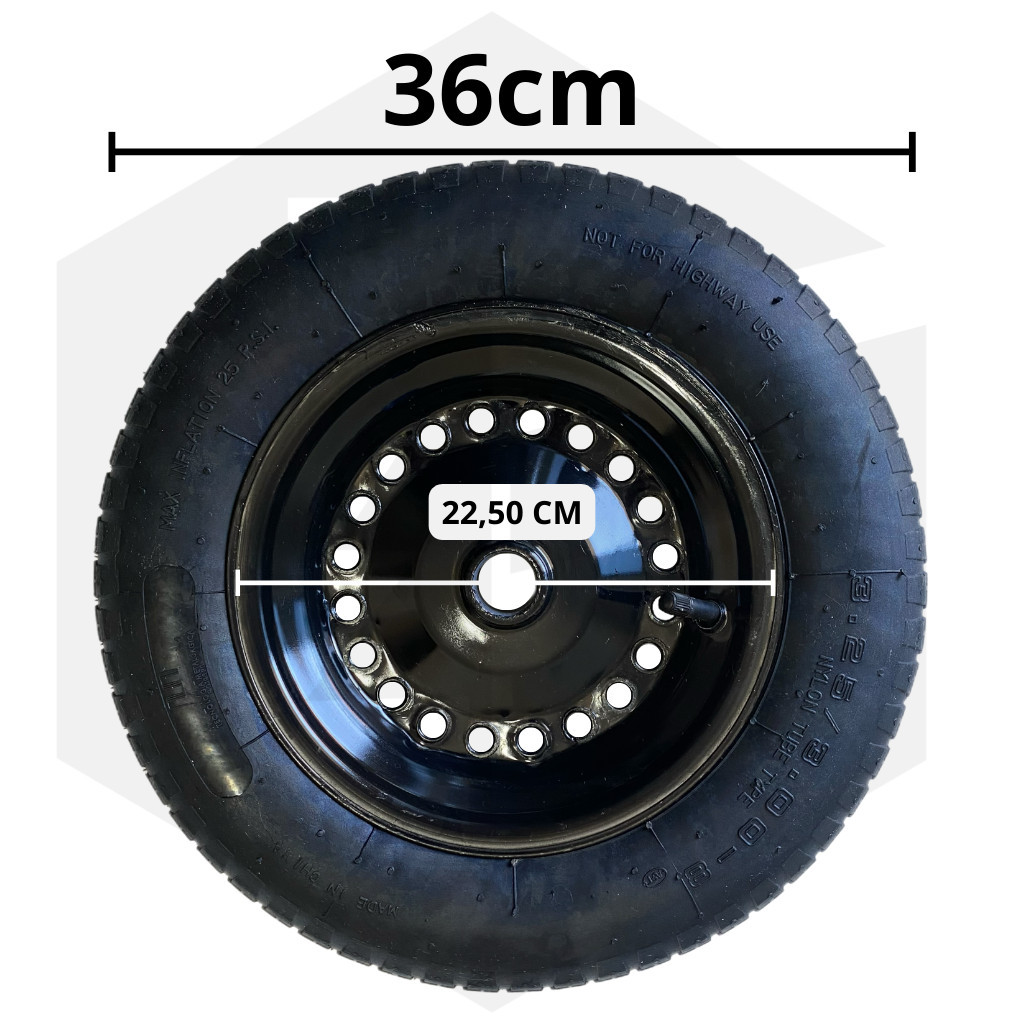 Roda com Pneu E Câmara para Carrinho De Mão Reforçado 3,25x8 Pintada com Tinta Epóxi Preta - Imagem 2