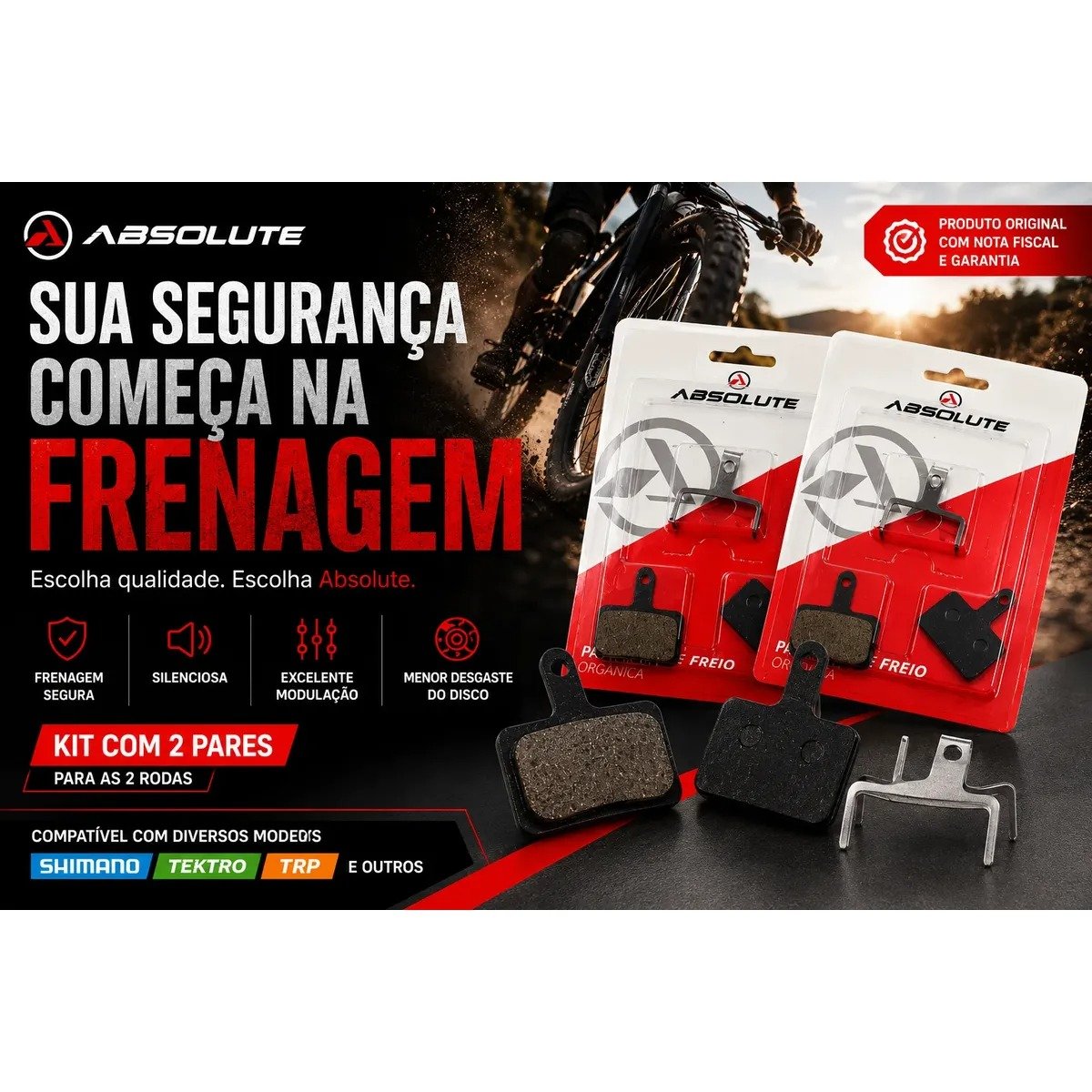 2 Pares Pastilhas De Freio Absolute ABS-01S Orgânica B01S P/ Shimano Mt200 Mt500 M315 - Imagem 2