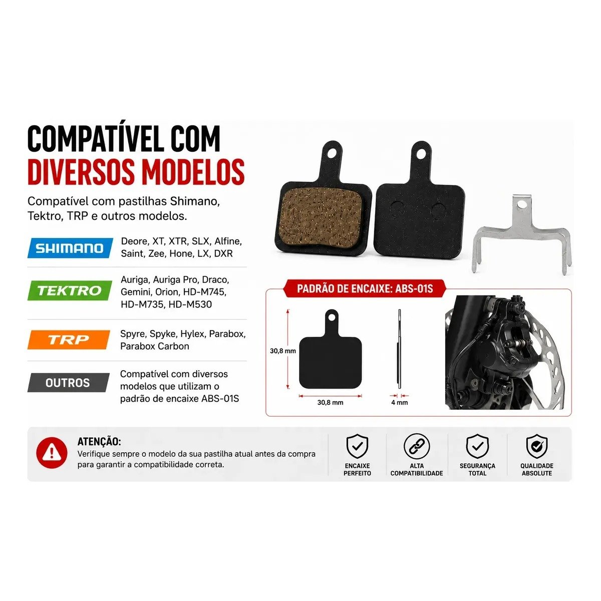 2 Pares Pastilhas De Freio Absolute ABS-01S Orgânica B01S P/ Shimano Mt200 Mt500 M315 - Imagem 3