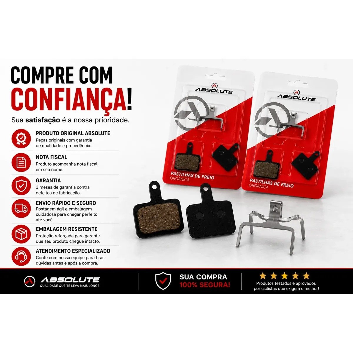 2 Pares Pastilhas De Freio Absolute ABS-01S Orgânica B01S P/ Shimano Mt200 Mt500 M315 - Imagem 4