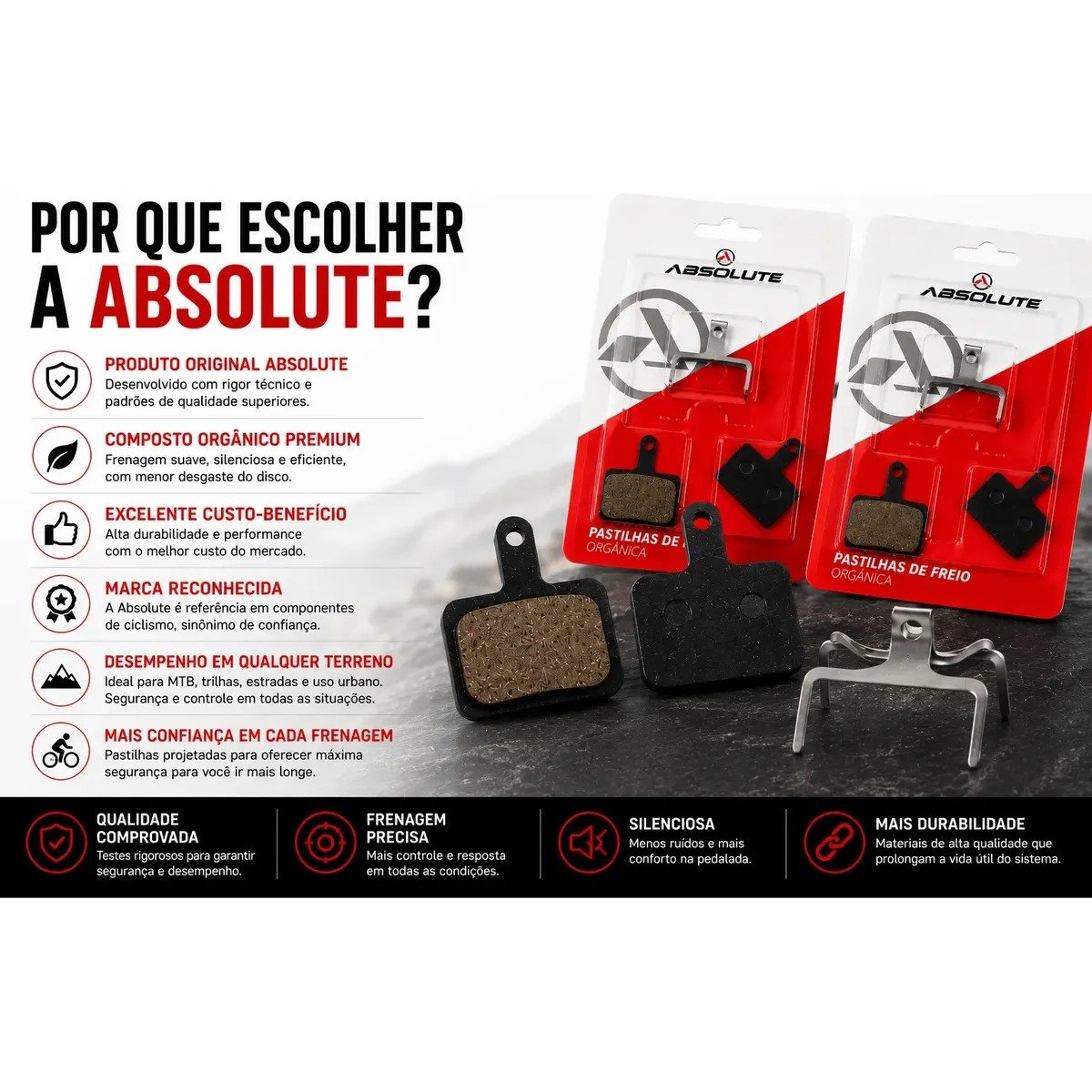 2 Pares Pastilhas De Freio Absolute ABS-01S Orgânica B01S P/ Shimano Mt200 Mt500 M315 - Imagem 5