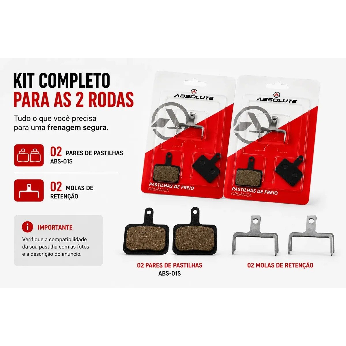 2 Pares Pastilhas De Freio Absolute ABS-01S Orgânica B01S P/ Shimano Mt200 Mt500 M315 - Imagem 6
